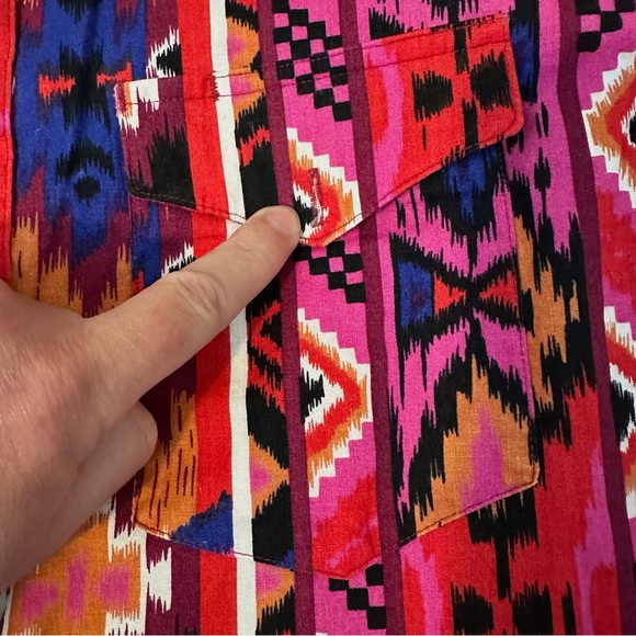 Vintage 90s Wrangler Aztec Southwest Long Sleeve Button Down Shirt Mens 17-36 - Picture 2 of 7